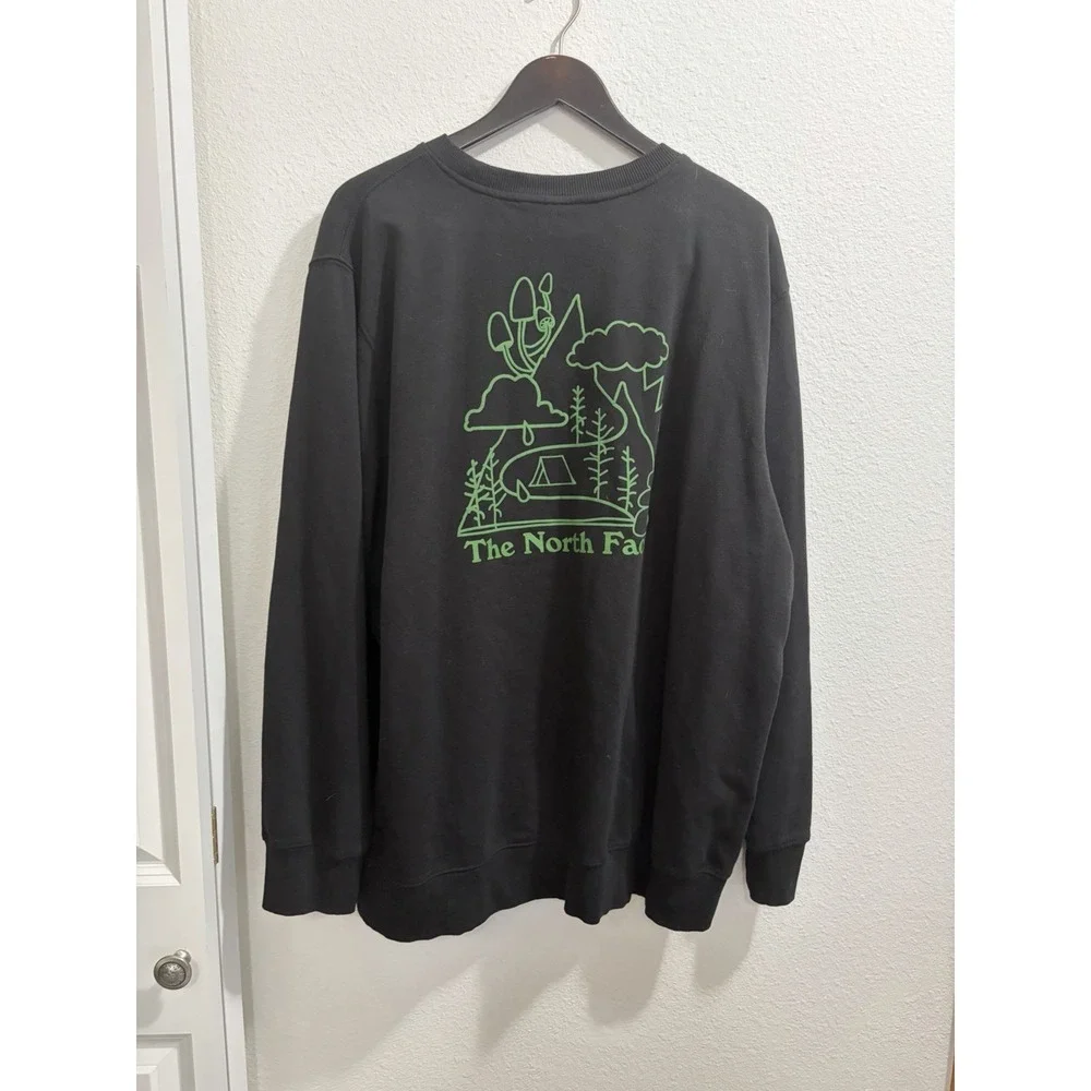 The North Face Sweatshirt Mens 3XL Black Fleece Pullover Camping Mushroom
